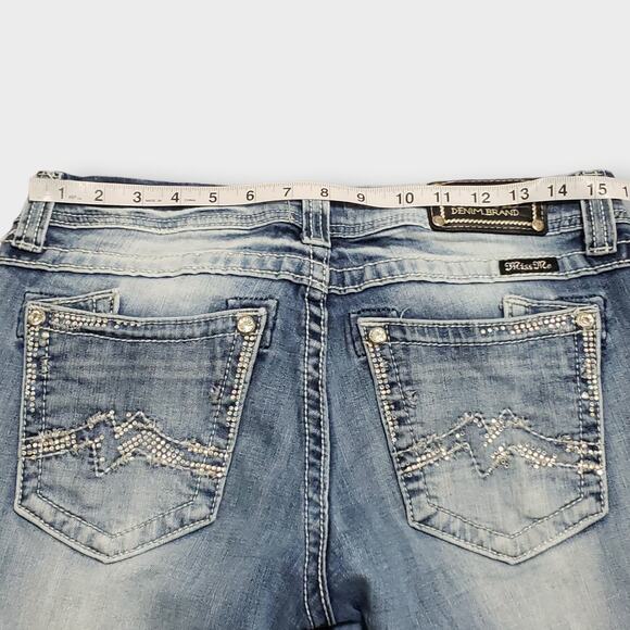 Miss Me Straight Leg Low Rise Jeans Sz 31 Rhinestone Light Wash Y2K Casual - Picture 7 of 13